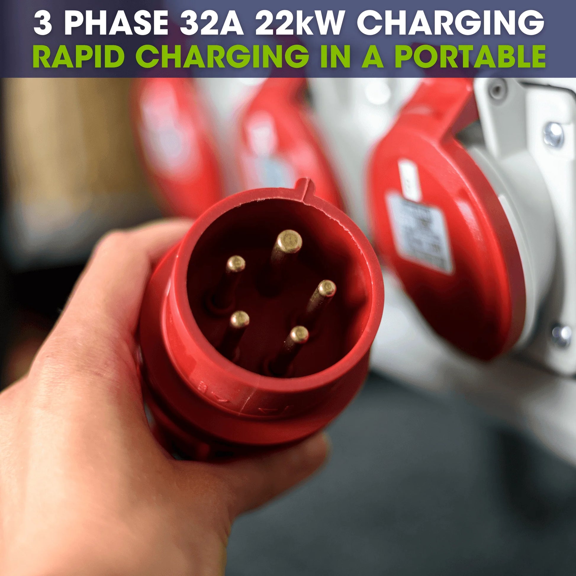 3 Phase Portable EV Charger, Type 2 to 32A to CEE Plug, Variable Amp Settings, 22Kw, 5 Metre