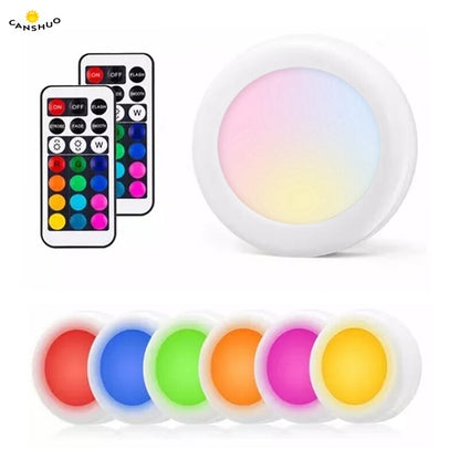 Wireless RGB Dimmable led Night Lights Battery Remote Touch Sensor LED Puck Light Closet Cupboard Showcase Drawer Wardrobe Lamps